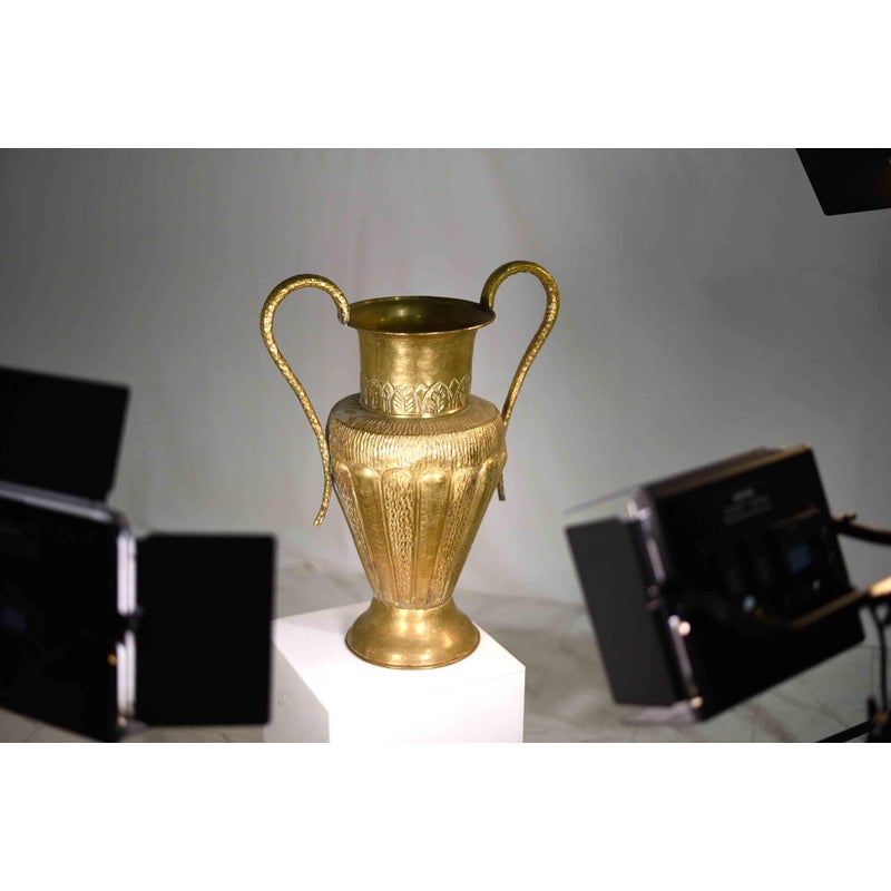 Vintage Classical Hammered Brass Amphora Vase 22 Inches