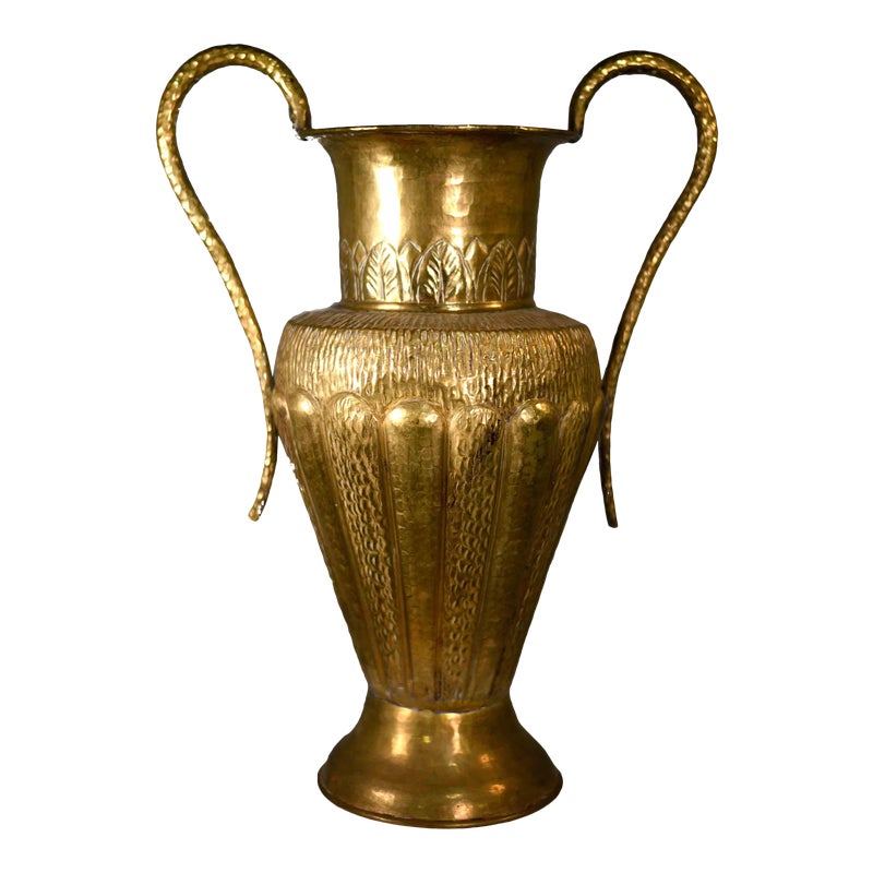 Vintage Classical Hammered Brass Amphora Vase 22 Inches