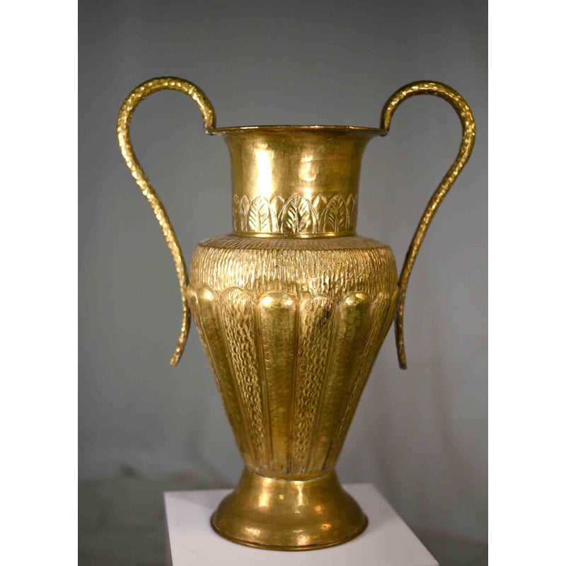 Vintage Classical Hammered Brass Amphora Vase 22 Inches