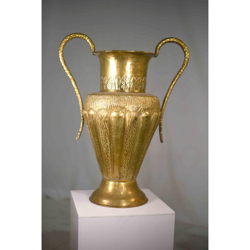Vintage Classical Hammered Brass Amphora Vase 22 Inches