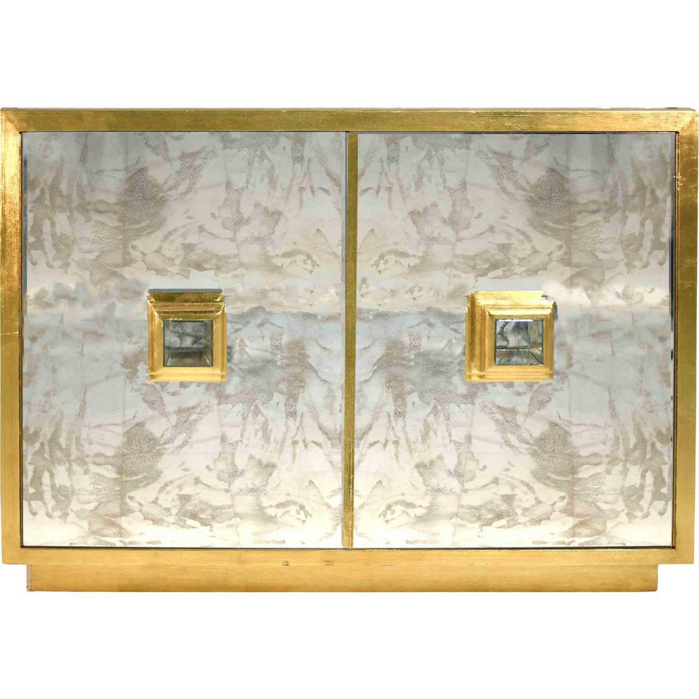 Worlds Away Art Deco Winslow Gold Antiqued Mirror 2 Door Cabinet