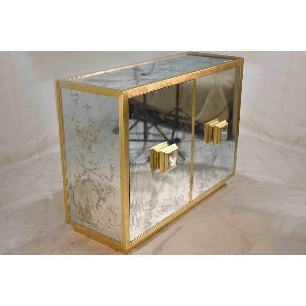 Worlds Away Art Deco Winslow Gold Antiqued Mirror 2 Door Cabinet