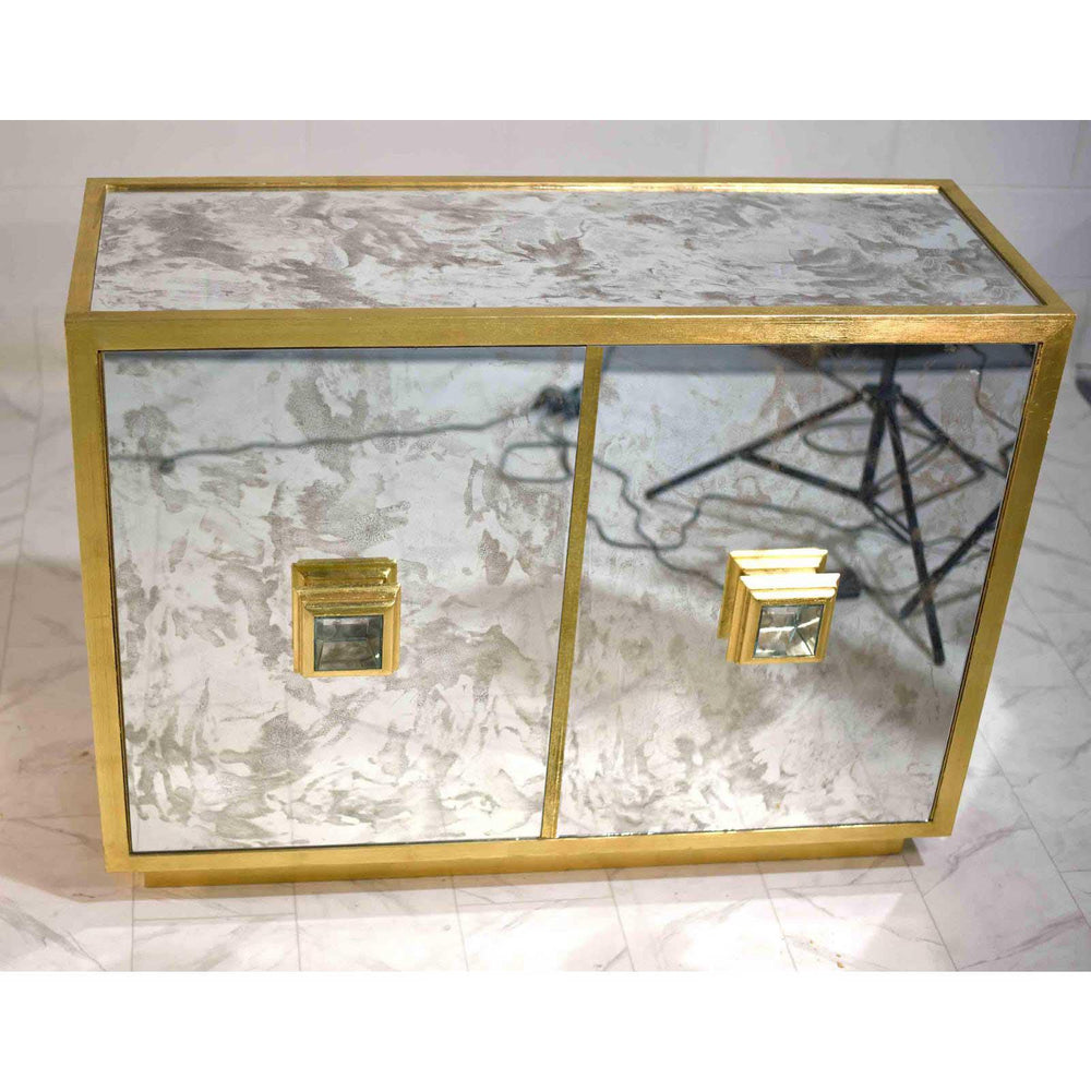 Worlds Away Art Deco Winslow Gold Antiqued Mirror 2 Door Cabinet